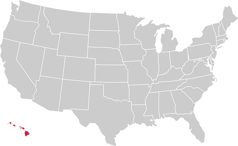 United States map with state of Hawaii highlighted in Red