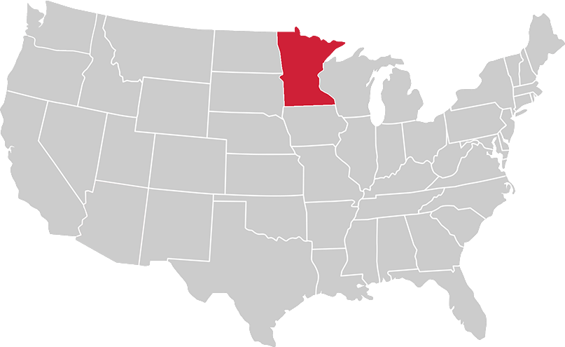 United States map with state of Minnesota highlighted in Red
