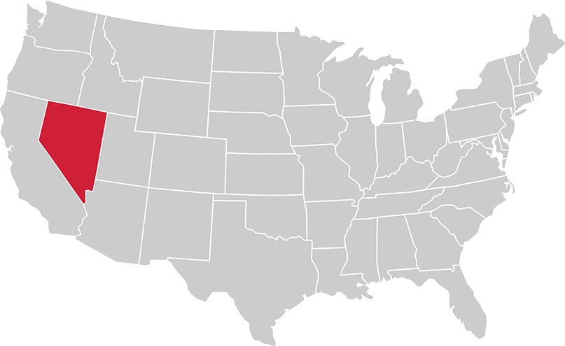 United States map with state of nevada highlighted in Red