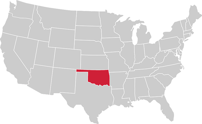 United States map with state of Oklahoma highlighted in Red